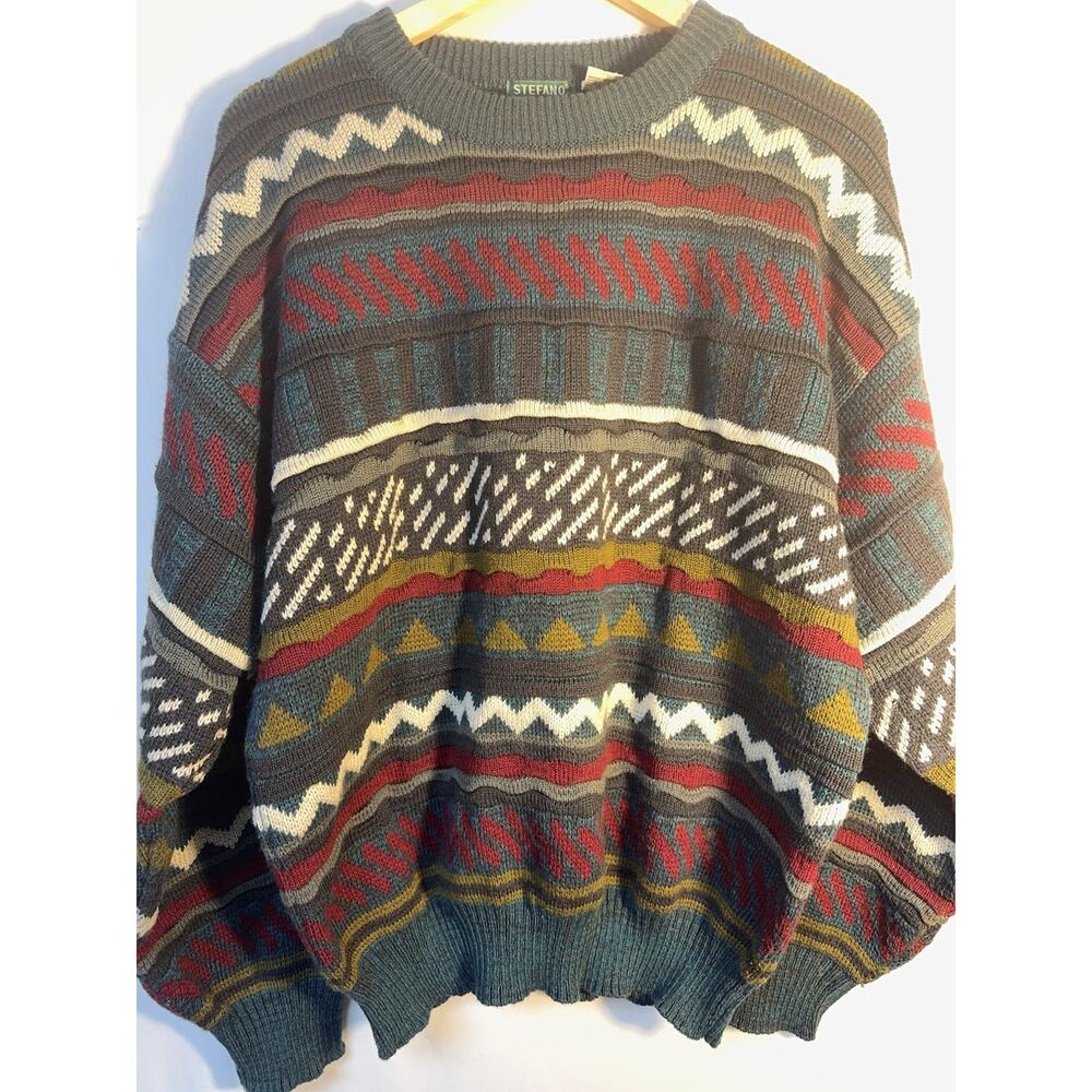 Stefano Men’s XL Vintage 90s‎ Patterned Knit Sweater Oversized Crewneck
